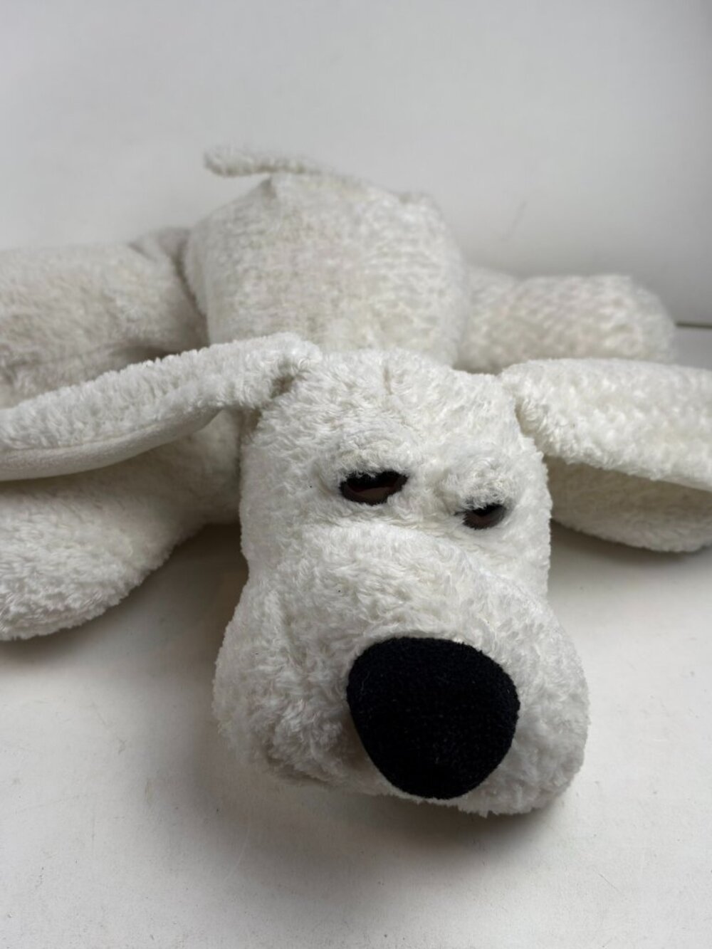 Vintage White Puppy Dog Stuffed Animal Sherpa Textured Laying Down 14" Plush